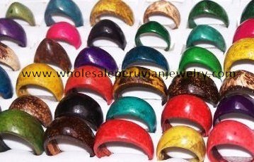 50 COLORFUL COCONUT RINGS HANDMADE PERUVIAN JEWELRY WHOLESALE ART