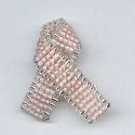 Beaded Awareness Ribbon - Light Pink With Silver Trim