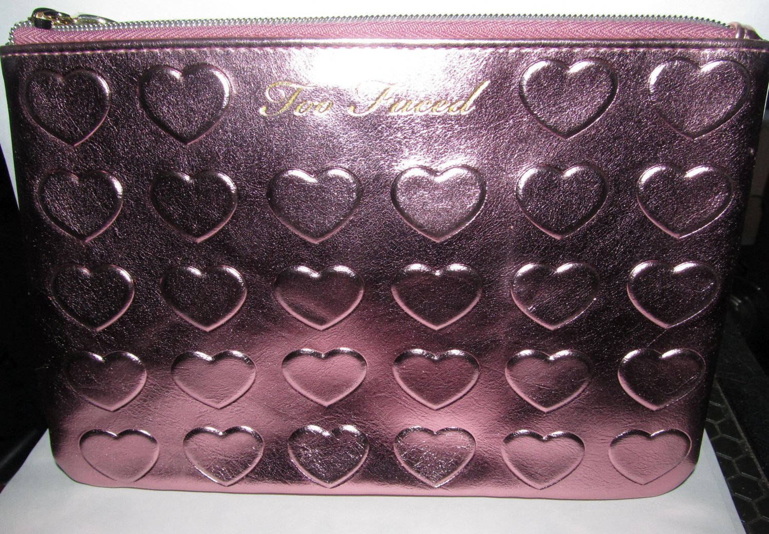 Too Faced - Pink Metallic Heart Makeup Bag - NEW