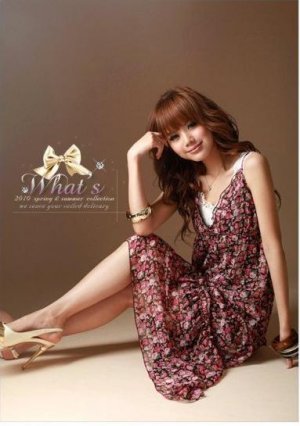 D1012 Korean version of the V-neck floral dress