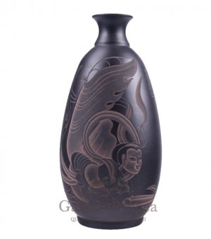 Black Pottery Vase, 'Flying Goddess'