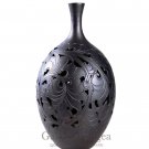 Black Pottery Vase, 'In Bloom'