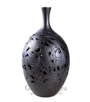 Black Pottery Vase, 'In Bloom'