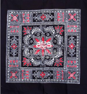 Batik Painting, 'Red Flower Table Cloth'