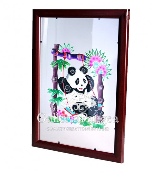 Paper Cut (framed), 'Panda on a Swing'