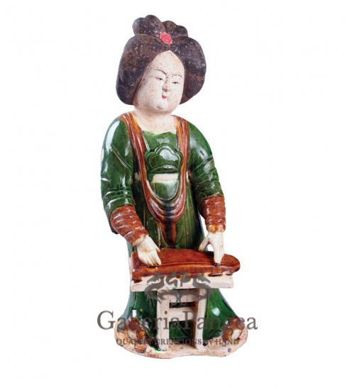 Pottery Statue, 'Tang Lady Playing Guqin'