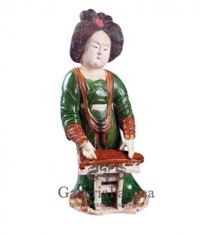 Pottery Statue, 'Tang Lady Playing Guqin'