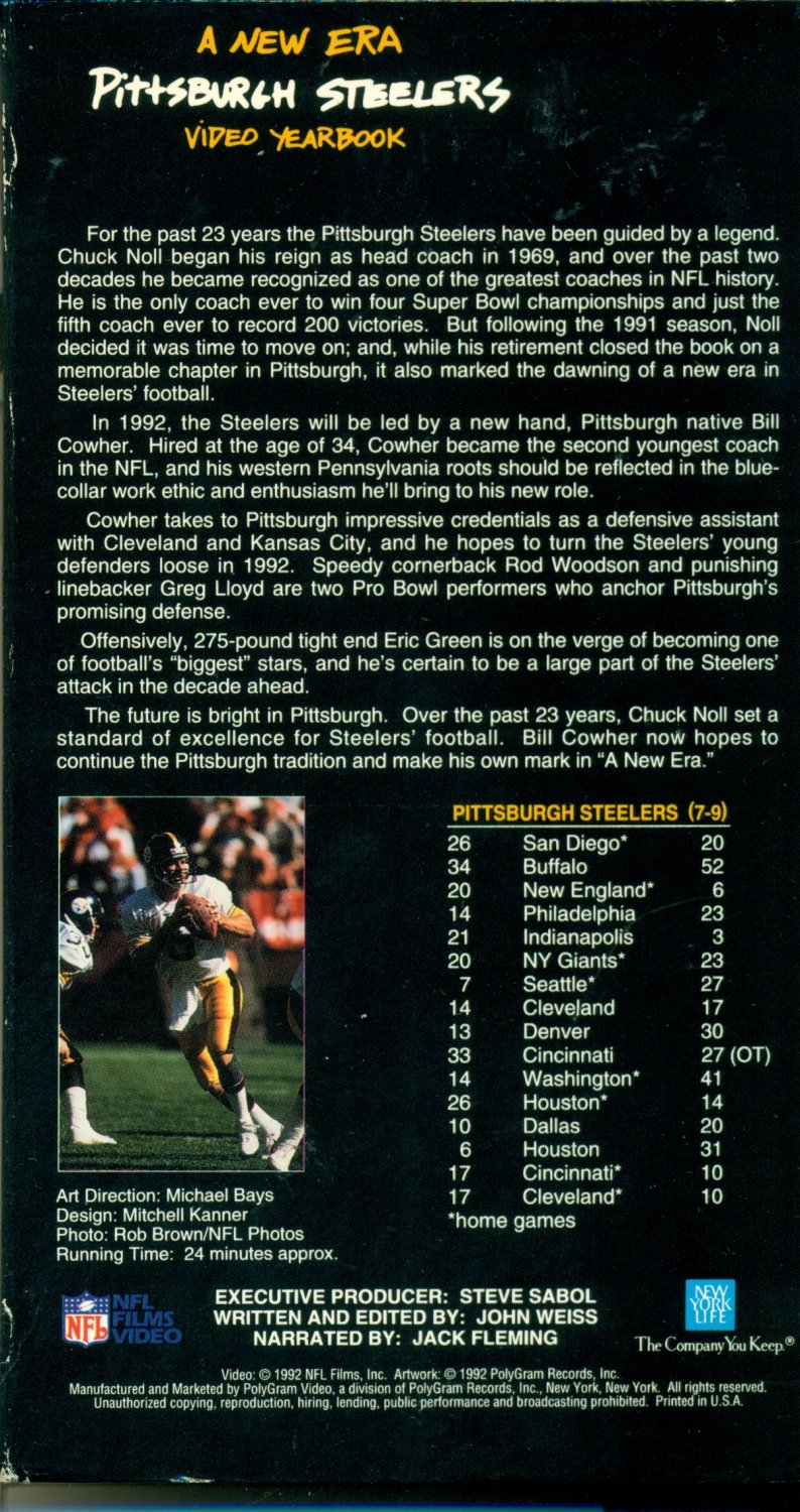 1991 New Era Pittsburgh Steelers Video Yearbook VHS NFL FILMS