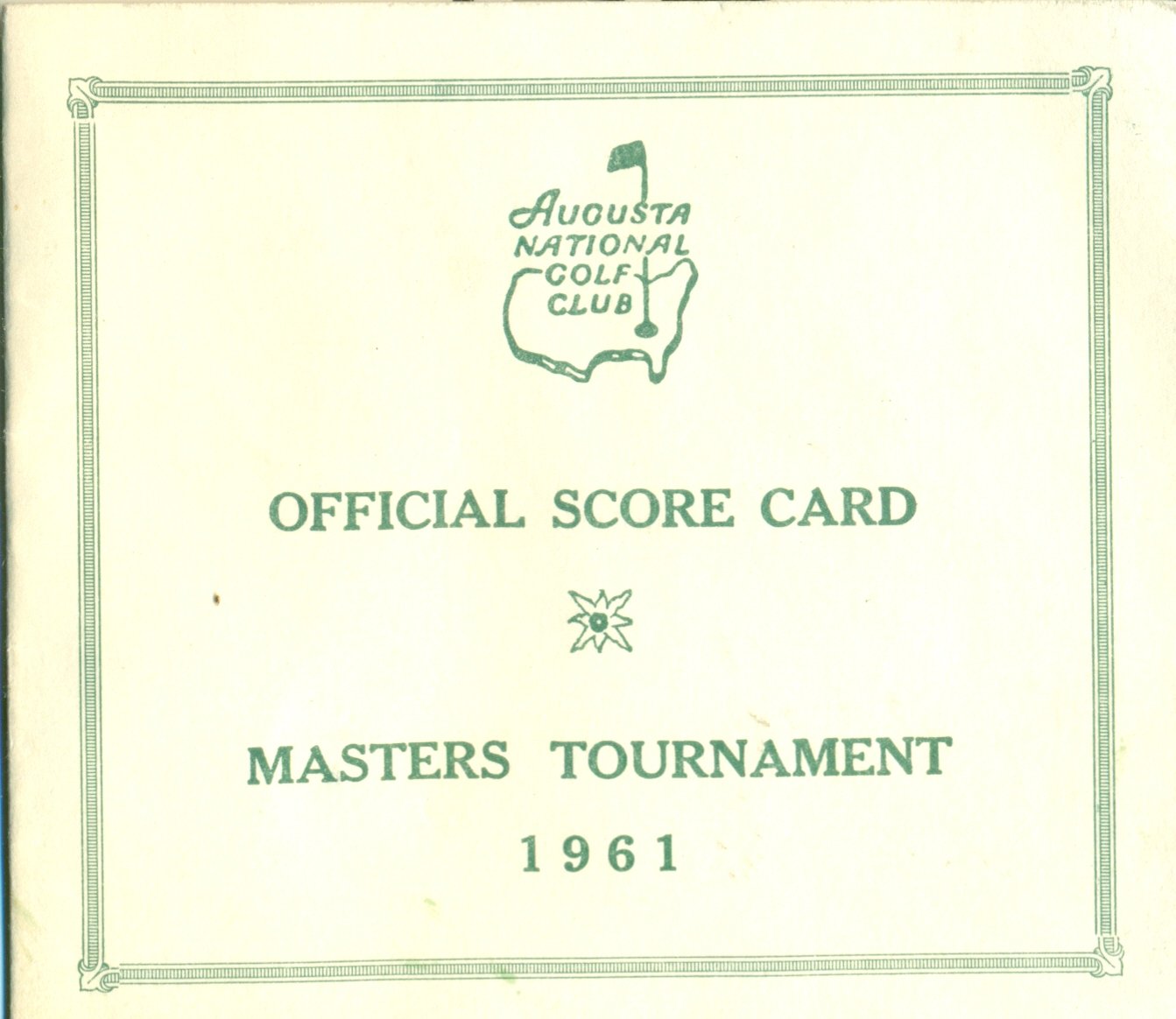 1961 Masters Scorecard Golf Tournament Official Scorecard Augusta