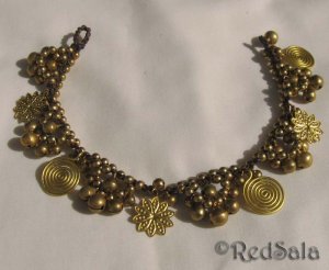 New Handmade Craft ANKLET Brass Bells Spirals Flowers