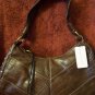CROC EMBOSSED DESIGNER HANDBAG by BANDOLINO, CHOCOLATE BROWN w/ GOLDTONE HARDWARE