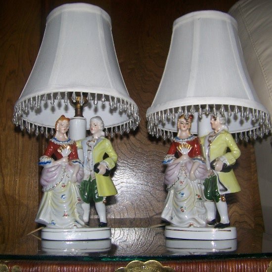 Occupied Japan HandPainted Porcelain Colonial Figural Lamps