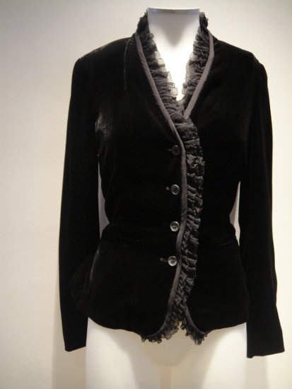 DKNY Black Velvet Organdy Silk Ruffle Jacket New With Tags MSRP:$395 ...