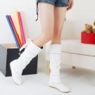 Colorful ribbon ornamental high cylinder boots white