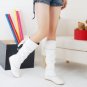 Colorful ribbon ornamental high cylinder boots white