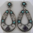 OLD TAXCO REPRODU.SILVER AMETHYST-TURQUOISE EARRINGS
