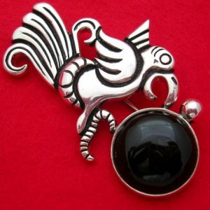  WILLIAM SPRATLING REPRODUCTION SILVER OBSIDIAN PENDANT-PIN