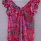 WOMEN'S Blouse Top RUFFLES Pink Brown Red Medium INC V-Neck