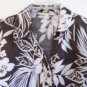 WOMEN'S 100% LINEN BUTTON DOWN BLOUSE SPRING Brown White Size 8 Floral 3/4 Sleev