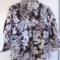 WOMEN'S 100% LINEN BUTTON DOWN BLOUSE SPRING Brown White Size 8 Floral 3/4 Sleev
