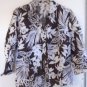 WOMEN'S 100% LINEN BUTTON DOWN BLOUSE SPRING Brown White Size 8 Floral 3/4 Sleev