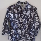 WOMEN'S Blouse Black White Floral Button Down Size Small Mirror Image Short