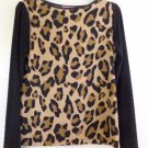 LEOPARD PRINT BLOUSE TOP BROWN BLACK SIZE S ISAAC MIZRAHI ROUND NECK LONG SLEEVE