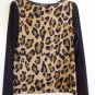 LEOPARD PRINT BLOUSE TOP BROWN BLACK SIZE S ISAAC MIZRAHI ROUND NECK LONG SLEEVE