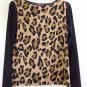 LEOPARD PRINT BLOUSE TOP BROWN BLACK SIZE S ISAAC MIZRAHI ROUND NECK LONG SLEEVE