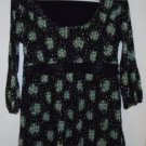 WOMEN'S Blouse Top Green Flowers Silver Shimmer Lace Career Small STYLE & CO