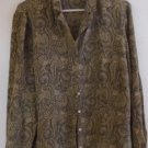 Liz Claiborne Women's SILK Blouse Beige Black Paisley Long Sleeves Size 14 EUC
