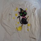 GIRL'S HALLOWEEN TOP LONG SLEEVES BLACK CAT WITCH SIZE MEDIUM 7/8 PREOWNED