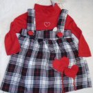 VALENTINE'S DRESS Jumper Baby Girl Toddler 12 Months Red White Black Plaid NWT