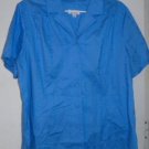 WOMEN'S BLOUSE DENIM & CO Medium Blue Plus 1x Short Sleeves Button Down Stretch