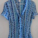 WORTHINGTON BLOUSE Blue Black White Geometrical Pattern Short Sleeves XL