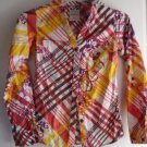 Women's Button Down Blouse Shirt HANG TEN Small Yellow Orange Red White Cotton