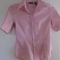 Women's Button Down Blouse Red Salmon White Stripes Small NY & CO Work Career