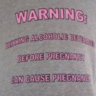MATERNITY T-SHIRT Funny "WARNING" Grey Pink Ruched Short Sleeve S, M, L, XL, XXL