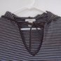 ANN TAYLOR LOFT  Hooded Top Brown White Stripe Medium V-Neck Ties Slits on Sides
