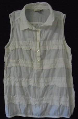 WOMEN'S Button Down Blouse ANN TAYLOR LOFT Small White Lace Sleeveless Summer