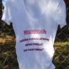 MATERNITY T-SHIRT TOP BLOUSE Funny White Pink Small "Warning..Alcohol.." Ruched