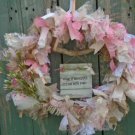 SHABBY CHIC WREATH Ribbon Lace Burlap Pink White French Handmade Rose Cottage
