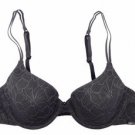 BRA 34 D Calvin Klein Demi Gray Floral Lace MSRP 39 Coverage Level 2 F3569 NWT