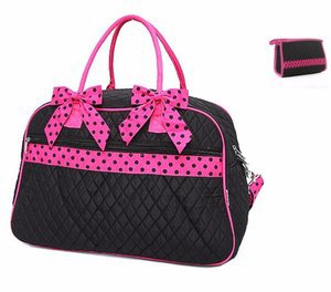 DUFFLE BAG Weekend Overnight Quilted BELVAH With Cosmetic Case Black Fuchsia NWT