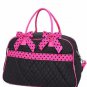DUFFLE BAG Weekend Overnight Quilted BELVAH With Cosmetic Case Black Fuchsia NWT