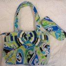 LUNCH BAG INSULATED QUILTED RETRD BELVAH WOMEN GIRL GREEN BLUE  UTENSIL CASE NWT