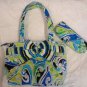 LUNCH BAG INSULATED QUILTED RETRD BELVAH WOMEN GIRL GREEN BLUE  UTENSIL CASE NWT