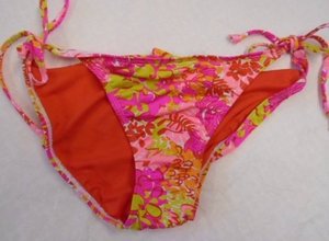 BIKINI BOTTOMS Bright Cheerful Orange Pink White Medium Women Teen Floral NWT