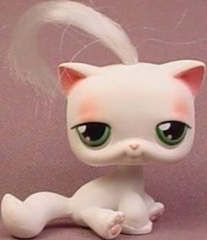LITTLEST PET SHOP WHITE CAT TURQUOISE EYES 148 REAL HAIR TUFT GOOD CONDITION