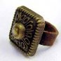 Handcrafted Leather & Brass Ring - Le Carre - Size 7